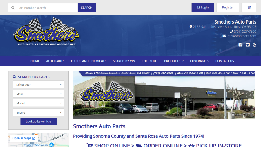 Screenshot of the Smothers Auto Parts & Performance Accessories website