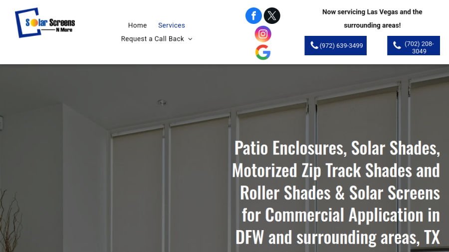 Website screenshot of Solar Screens N More