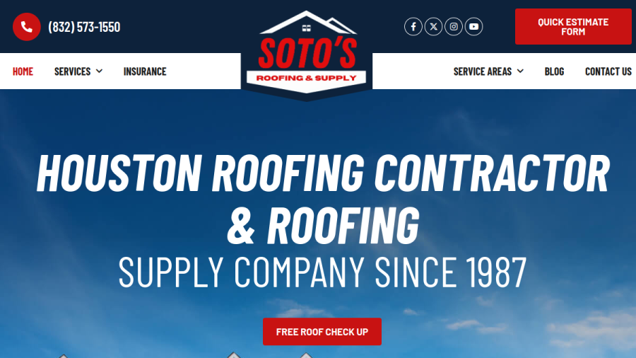 Screenshot of the Soto's Roofing and Supply website