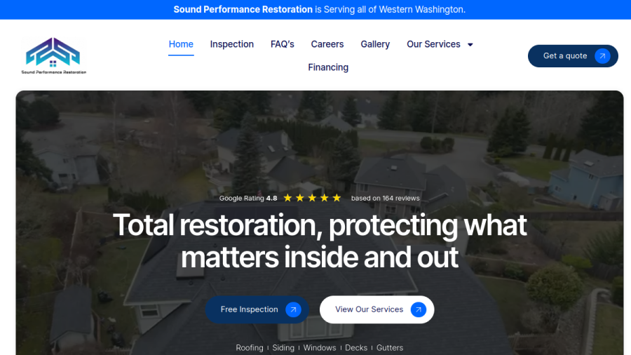 Screenshot of the Choose Roofing Contractor Company in Lakewood WA Area website