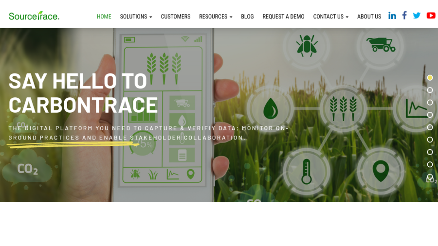 Website screenshot of SourceTrace Systems
