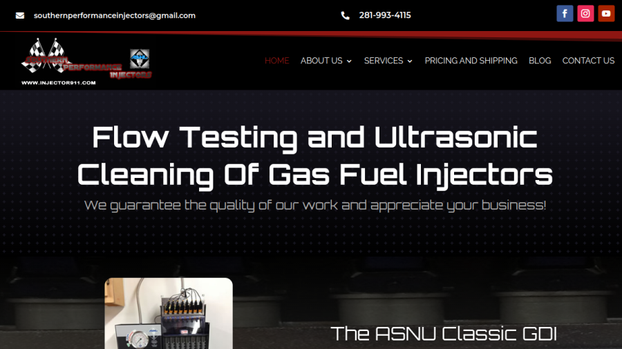 Screenshot of the Southern Performance Injectors website