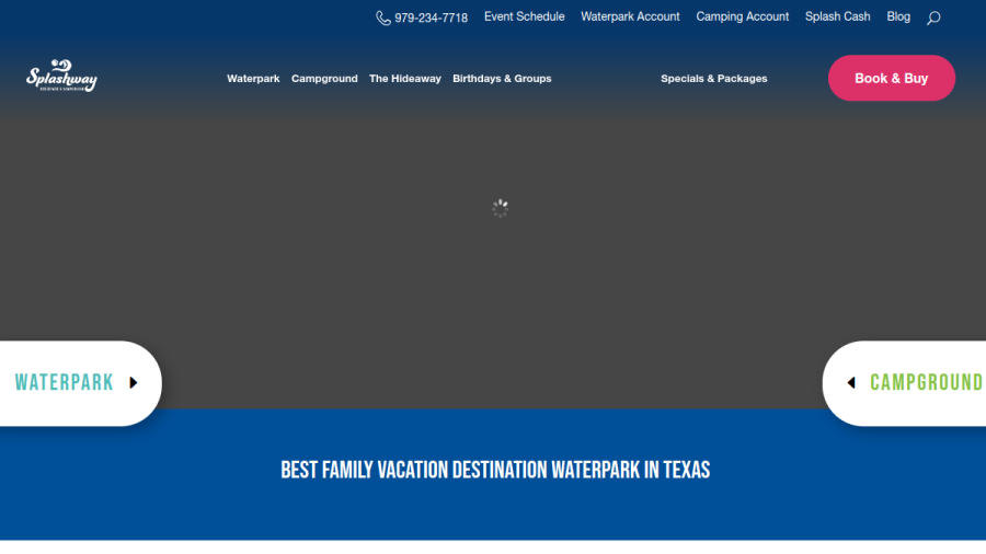 Screenshot of the Splashway Waterpark website