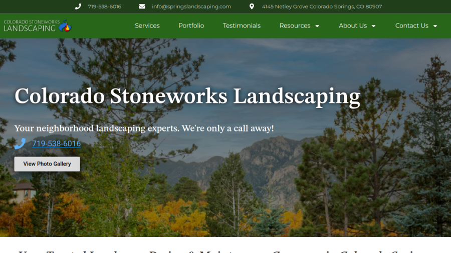 Screenshot of the Colorado Stoneworks Landscaping website