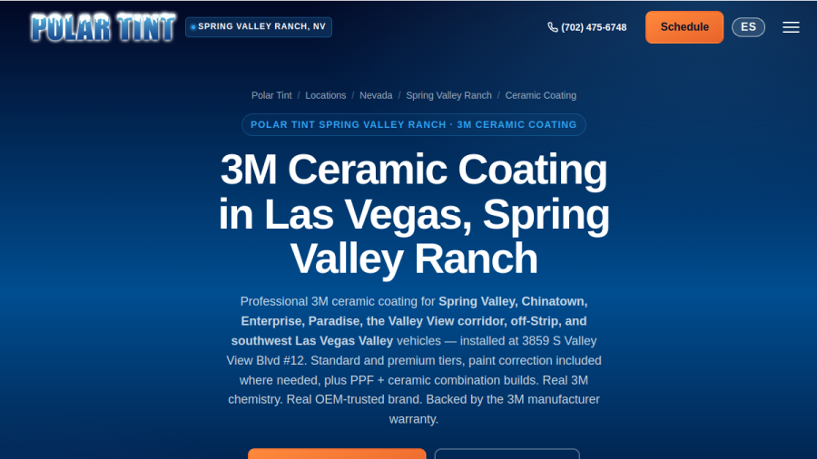 Screenshot of Polar Tint - Spring Valley Ranch NV website