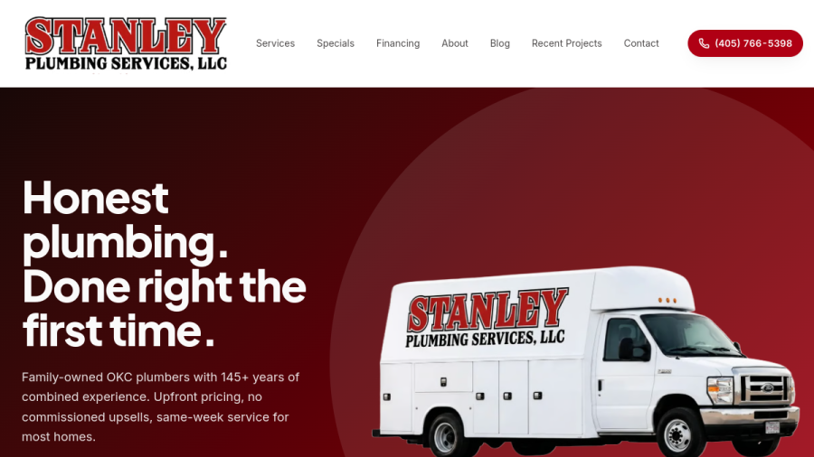 Screenshot of the Stanley Plumbing Services, LLC website