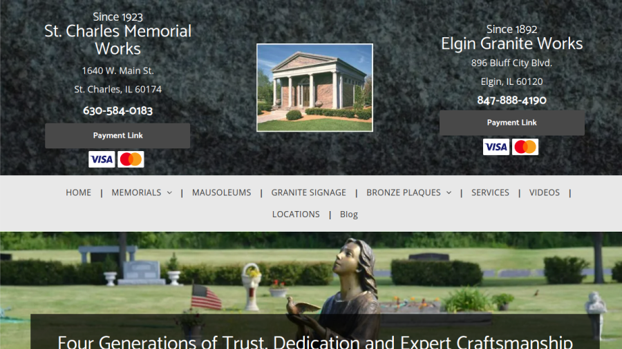Screenshot of the St. Charles Memorial Works website