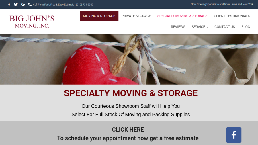 Big John's Moving and Storage website