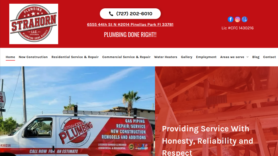 Screenshot of the Strahorn Plumbing LLC website
