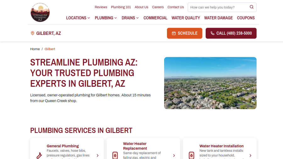 Screenshot of the Streamline Plumbing AZ website