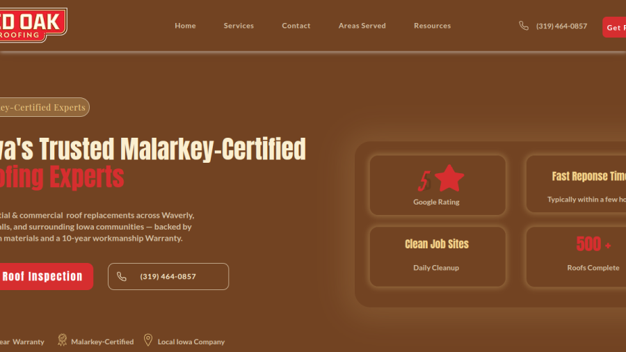 Screenshot of Stutzman Roofing and Construction website