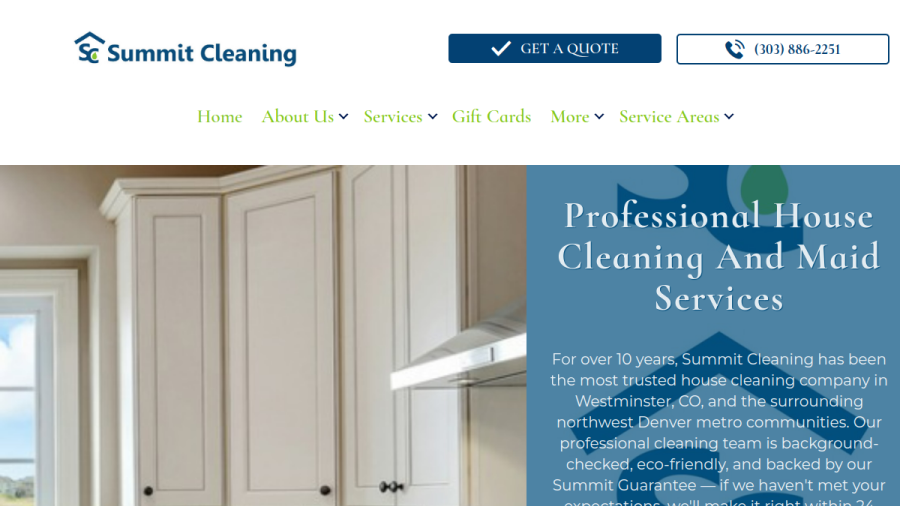 Website screenshot of Summit Cleaning