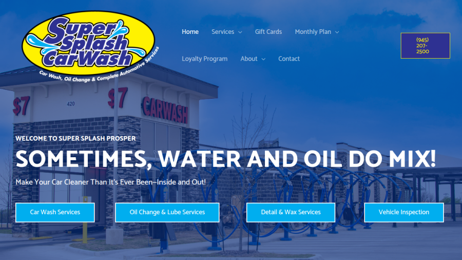 Website screenshot of SuperSplash Car Wash & Lube Center