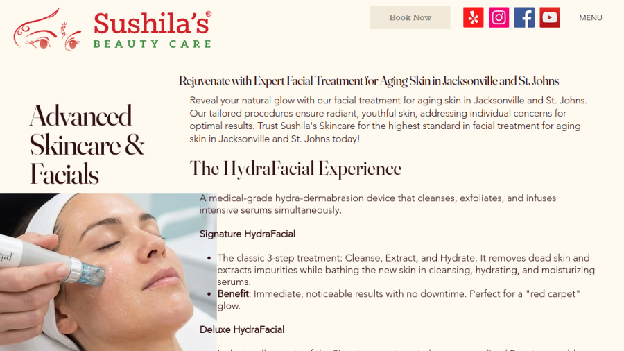 Screenshot of the Sushila's Beauty Care website