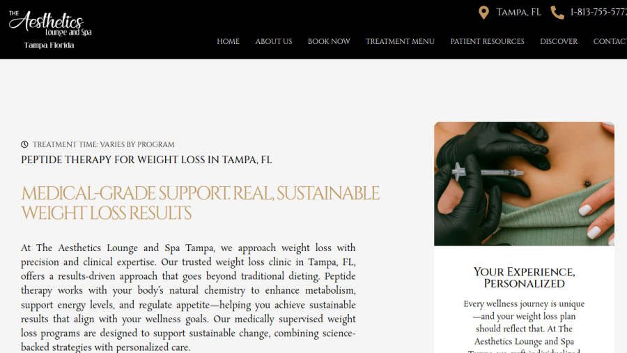 Screenshot of the The Aesthetics Lounge and Spa Tampa website