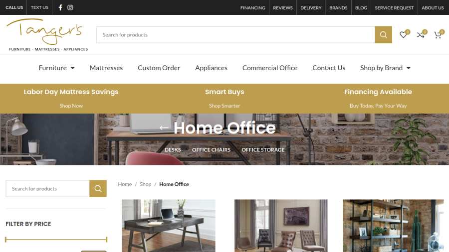 Tanger's Furniture website