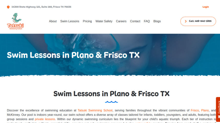 Screenshot of the Tatsuki Swimming School website