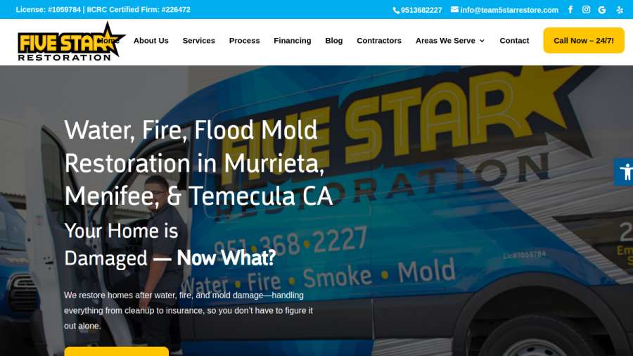 Screenshot of the Five Star Restoration website