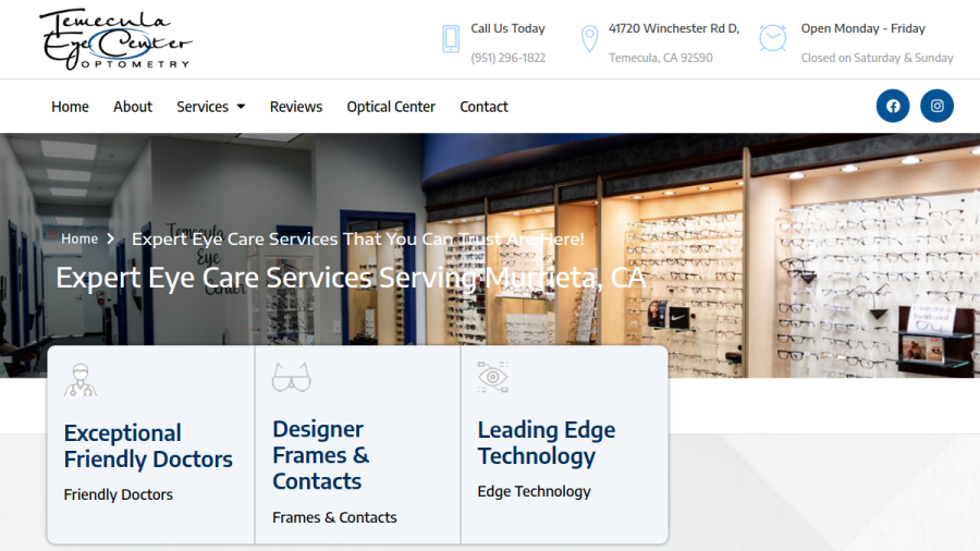 Temecula Eye Center Optometry website