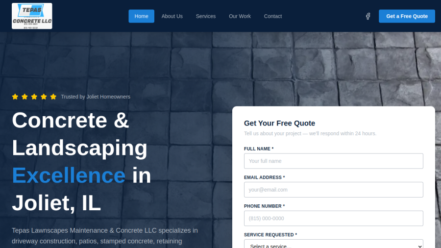Tepa's Concrete & Lawnscapes website preview