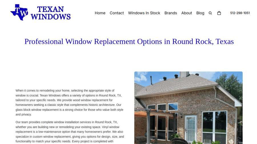 Screenshot of the Texan Windows website