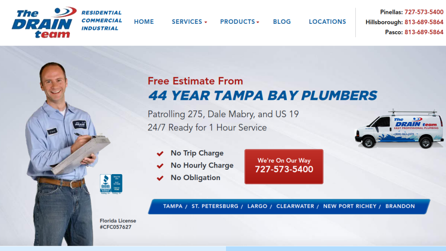 Screenshot of the The Drain Team website