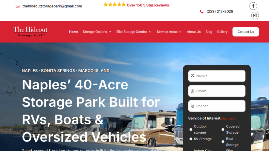 The Hideout Storage Park website