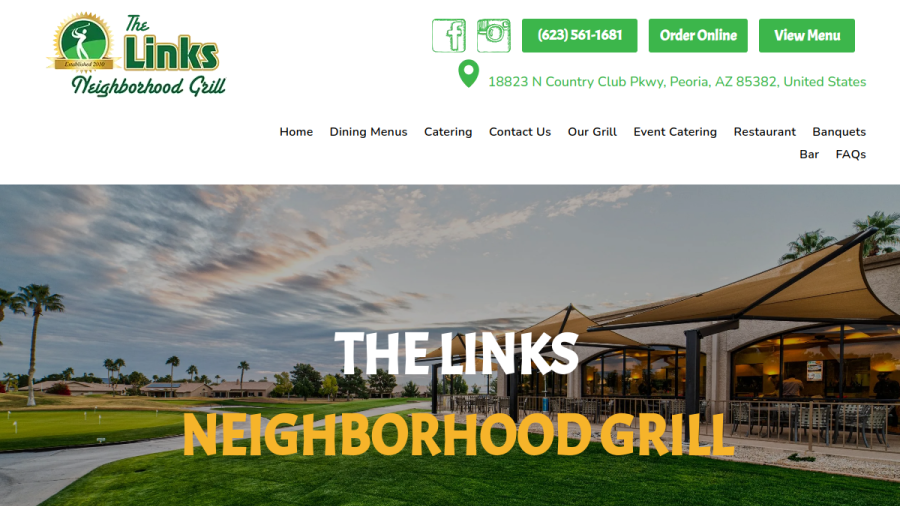 Screenshot of the The Links Neighborhood Grill website