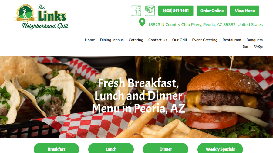 Screenshot of the The Links Neighborhood Grill website