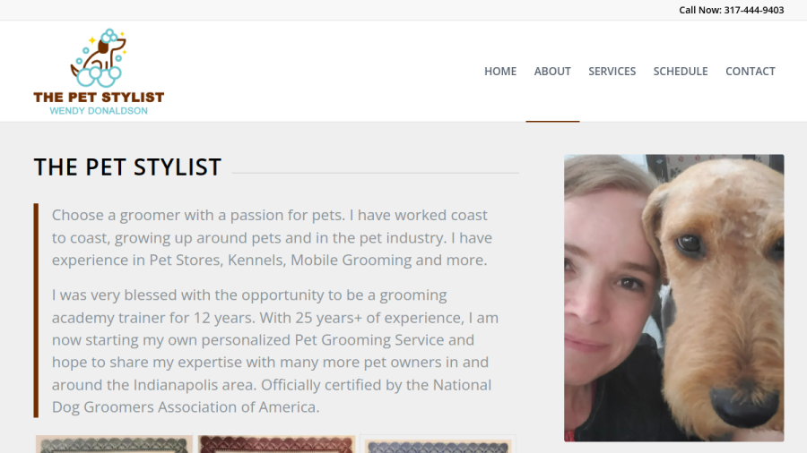 Website screenshot of The Pet stylist LLC