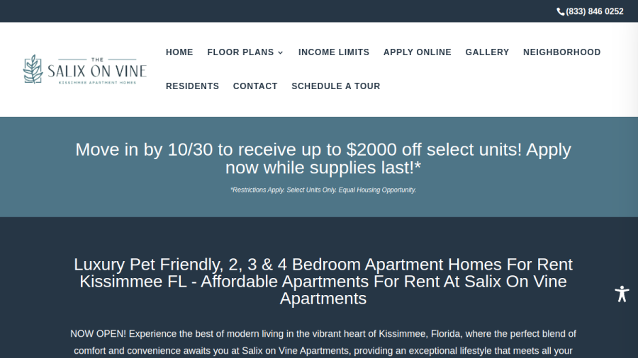 Screenshot of the Salix on Vine website