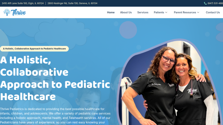 Screenshot of the Thrive Pediatrics website