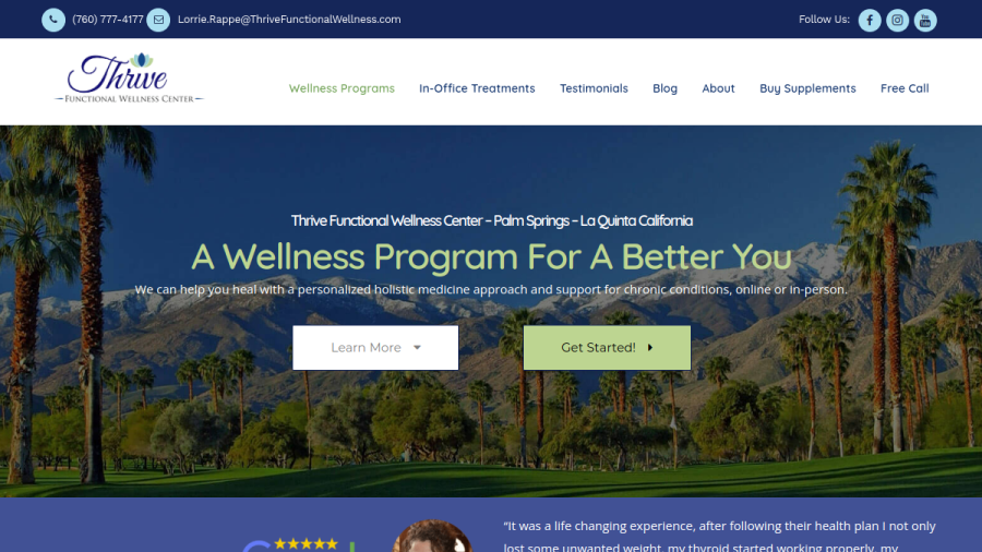 Screenshot of the Thrive Functional Wellness Center website