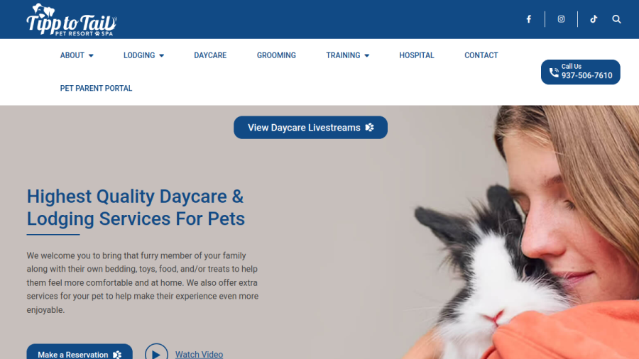 Screenshot of the Tipp to Tail Pet Resort website