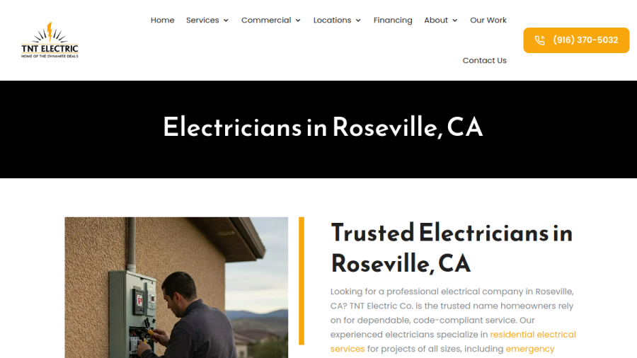 Screenshot of the TNT Electric Co. website