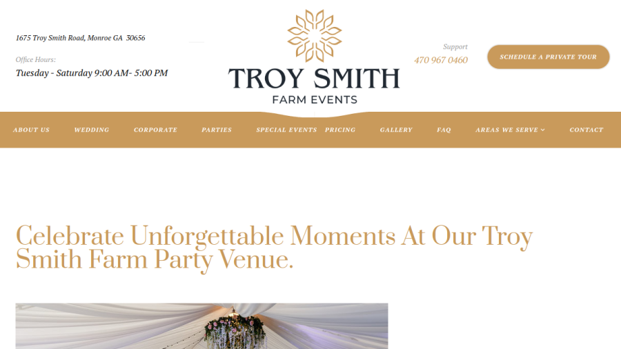 Screenshot of the Troy Smith Farm Events website