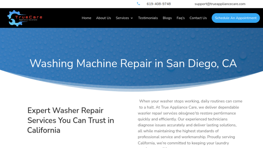 Screenshot of the TrueCare Appliance Solutions website