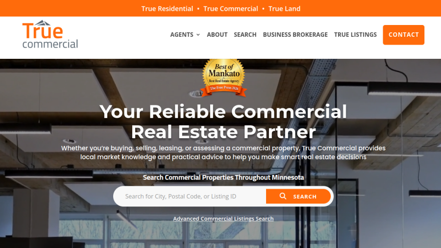 Screenshot of the True Commercial website