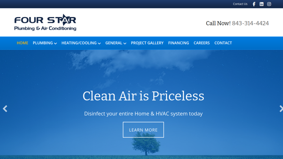 Screenshot of the Four Star Plumbing and Air Conditioning website