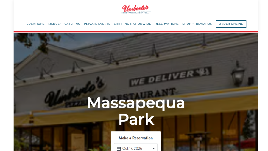 Screenshot of Umberto's Pizza website