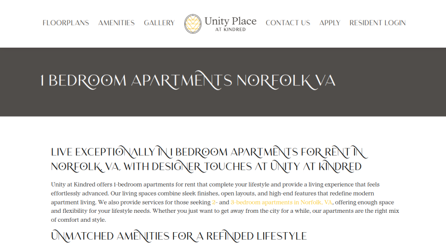 Unity Place at Kindred website