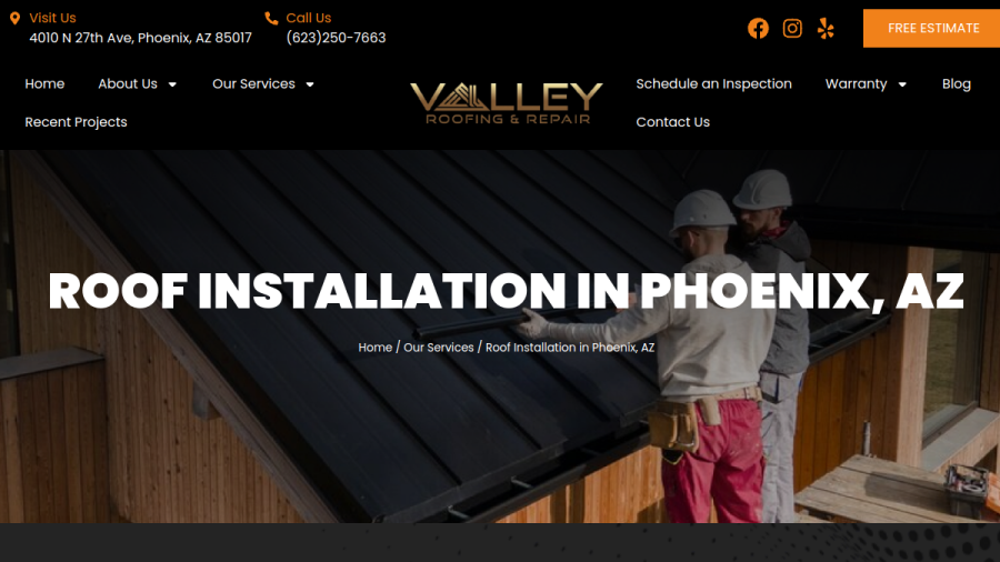 Valley Roofing and Repair website screenshot