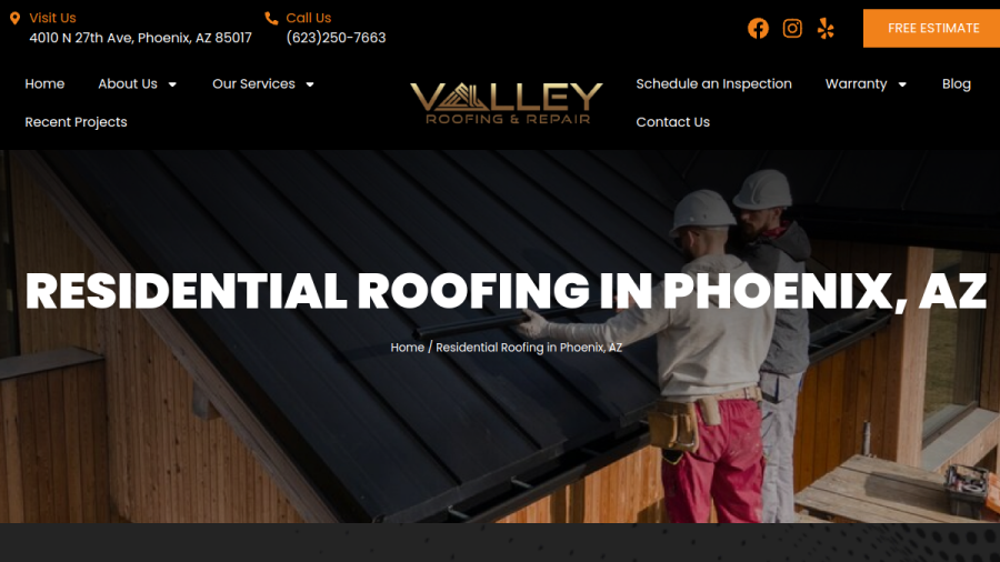 Valley Roofing and Repair website