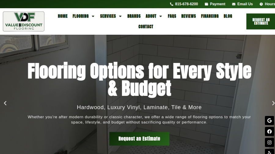 Screenshot of the Value Discount Flooring website