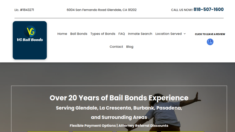 Screenshot of the VG Bail Bonds website