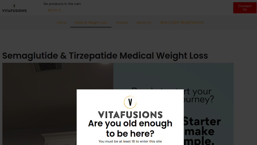 Screenshot of the Vitafusions - Mobile IV Therapy & Weight Loss website
