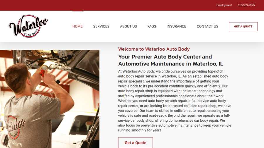 Screenshot of the Waterloo Auto Body website