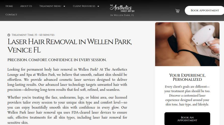 The Aesthetics Lounge and Spa Wellen Park website