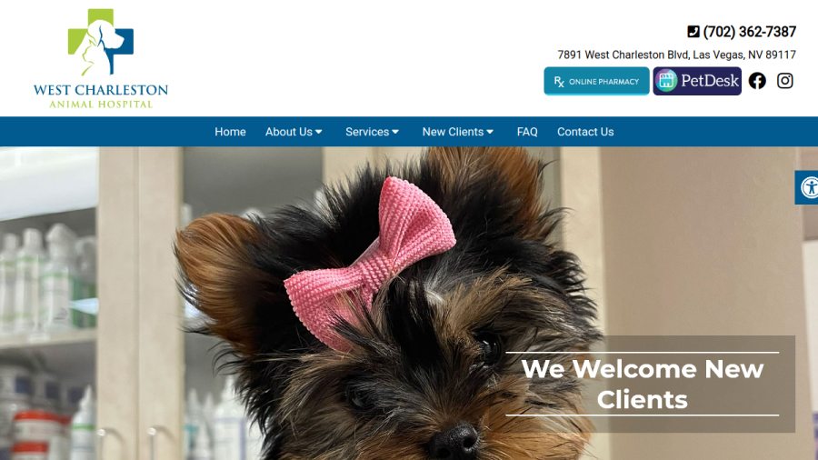 Screenshot of the West Charleston Animal Hospital website