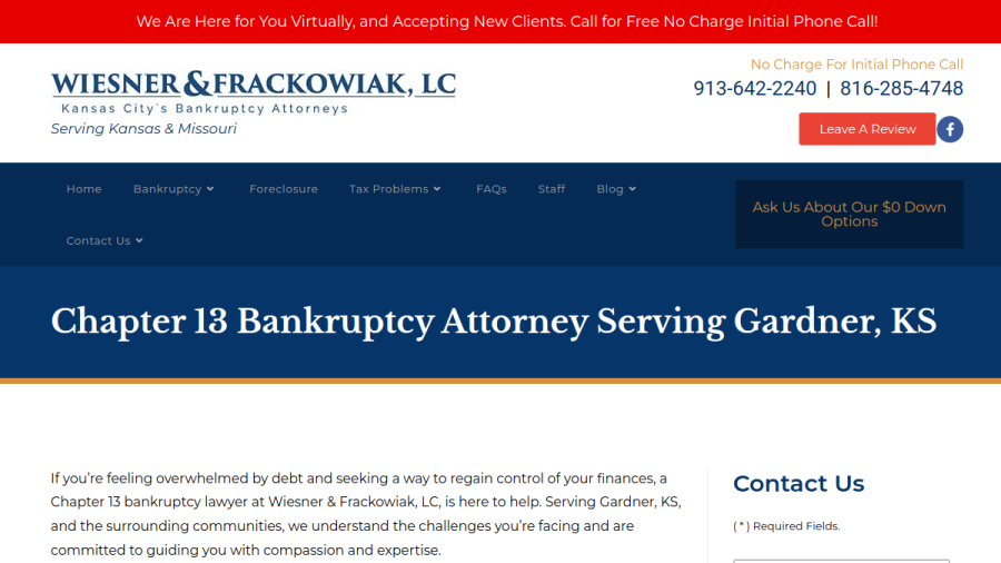 Screenshot of the Wiesner & Frackowiak, LC website